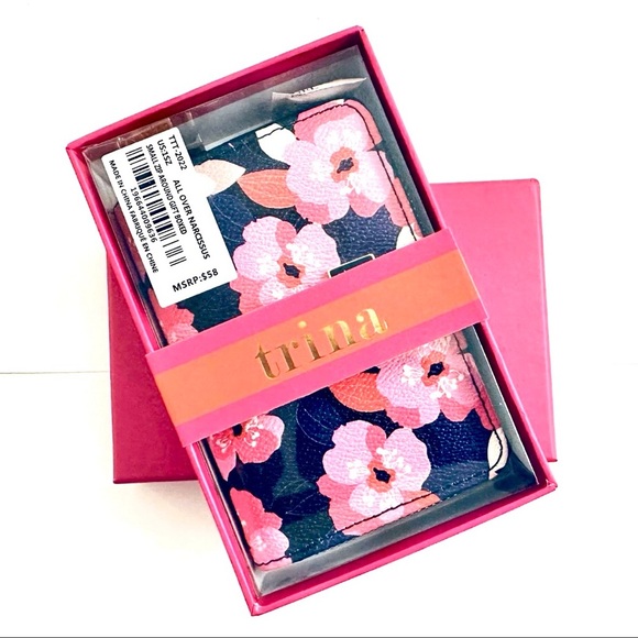 NWT Trina Turk Vegan Leather Zip Around Wallet Navy Blue & Pink NEW IN GIFT BOX - Picture 8 of 9